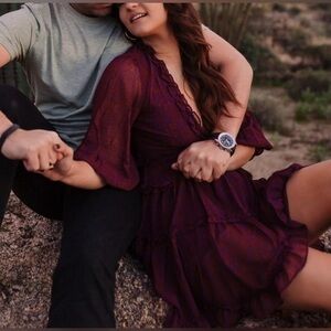 VICI Georgie Ruffle Tiered Mini Dress Purple Print NWT Sz S Whimsygoth Witchy